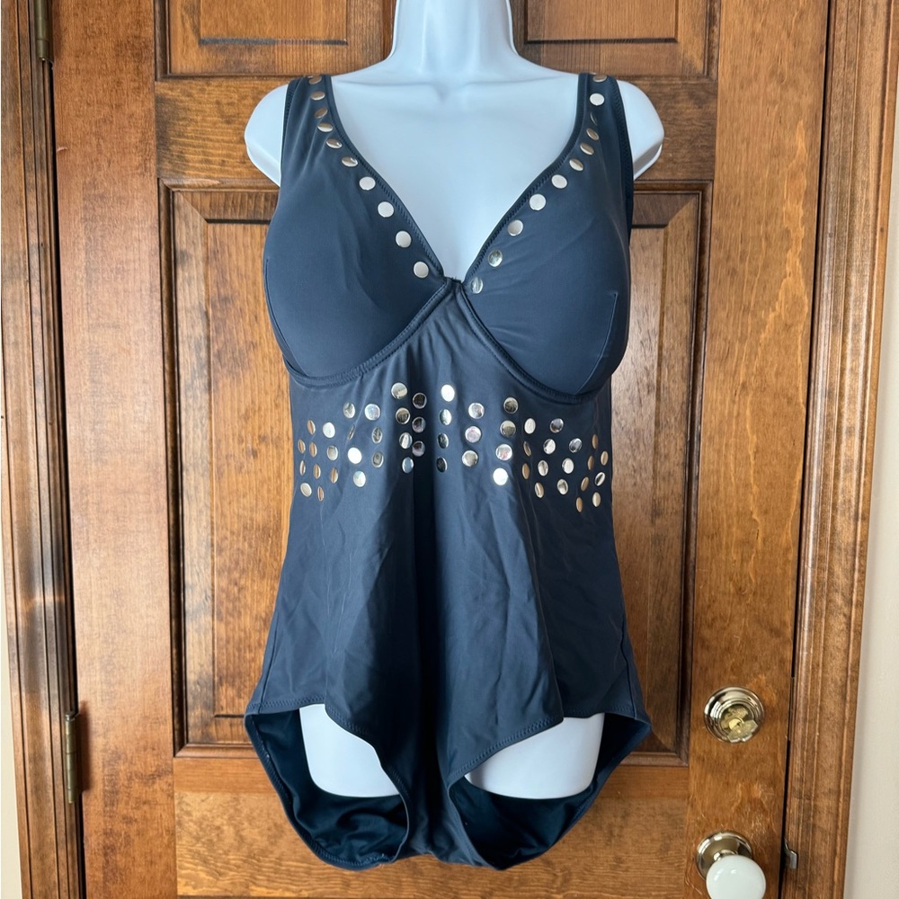Paramour Blue W/Silver Studs One Piece Swimsuit Size 3X